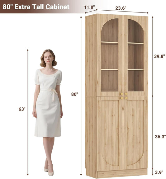80 Inch Arched Bookcase Featuring Premium Soft Close