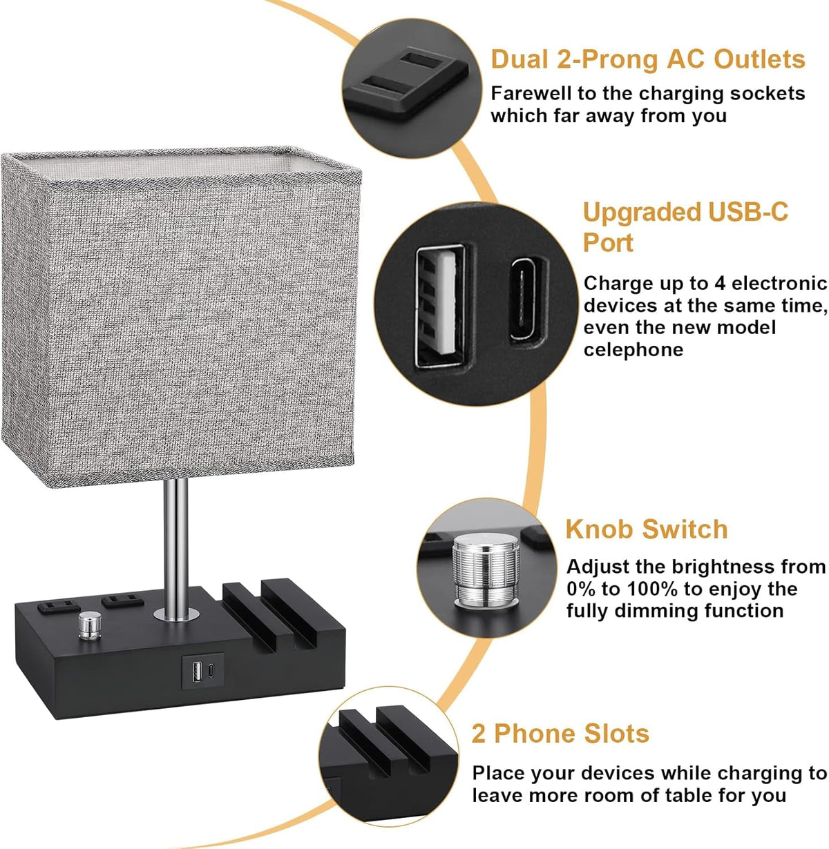 Grey Dimmable Nightstand Lamp Illuminating Ambient Lighting