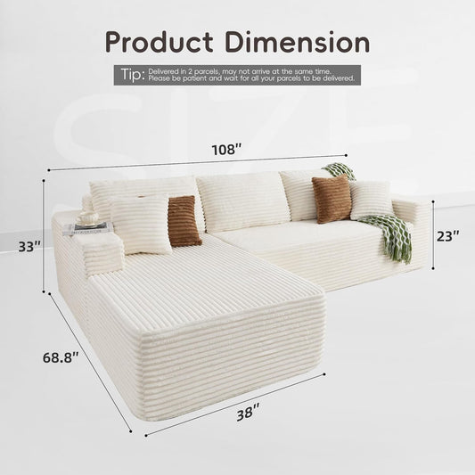 108 Inch White Revolutionized Sectional Sofa Chaise