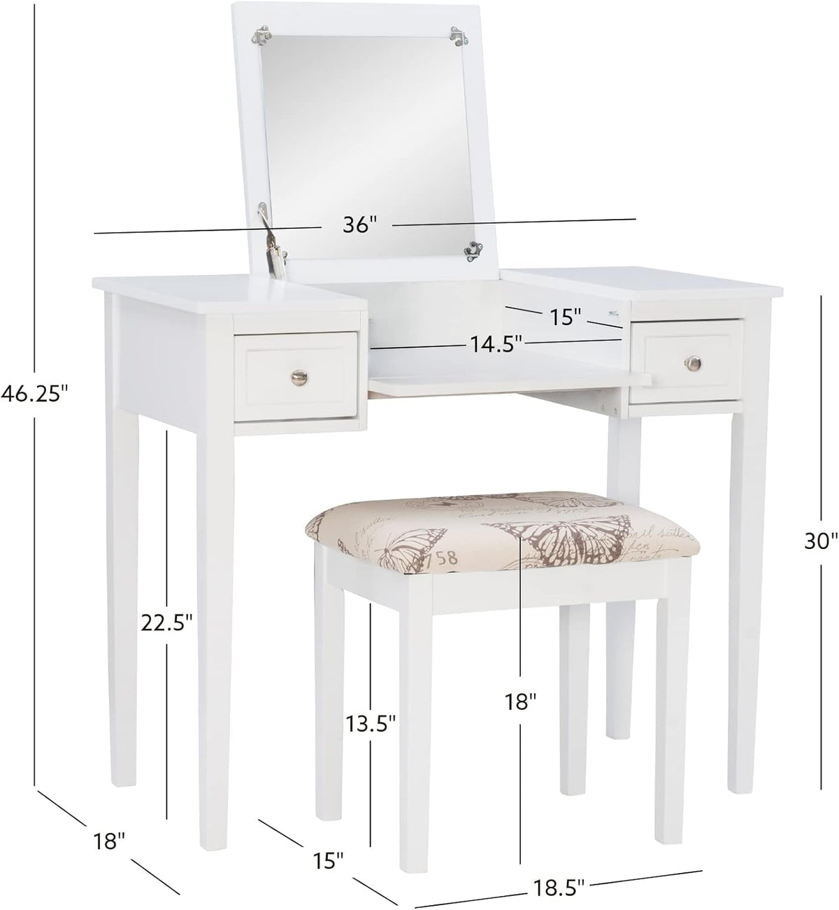 White Solid Wood Vanity Set Featuring Oversized Mirror