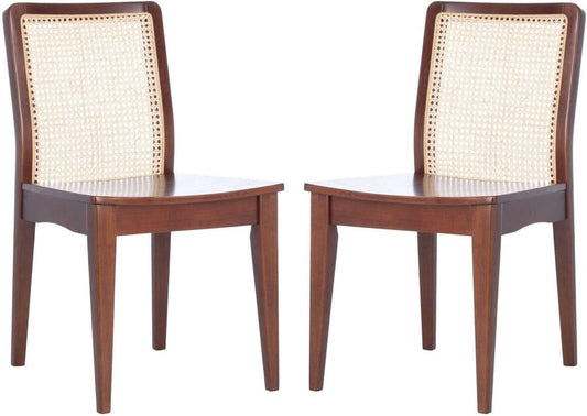 Benicio Dark Brown Natural Rattan Back Dining Chair Set of 2
