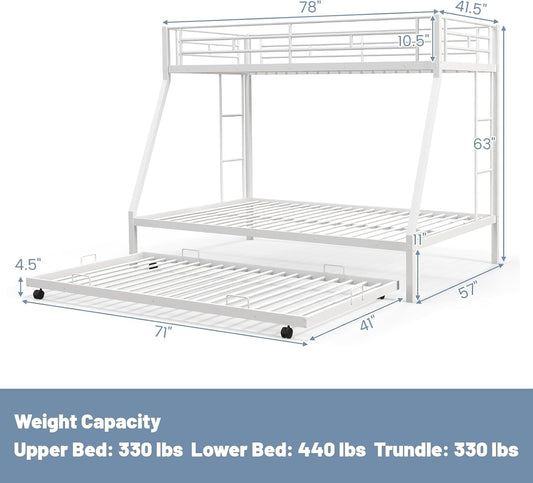 Twin Over Full Bunk Bed Heavy-Duty Metal Alloy Frame