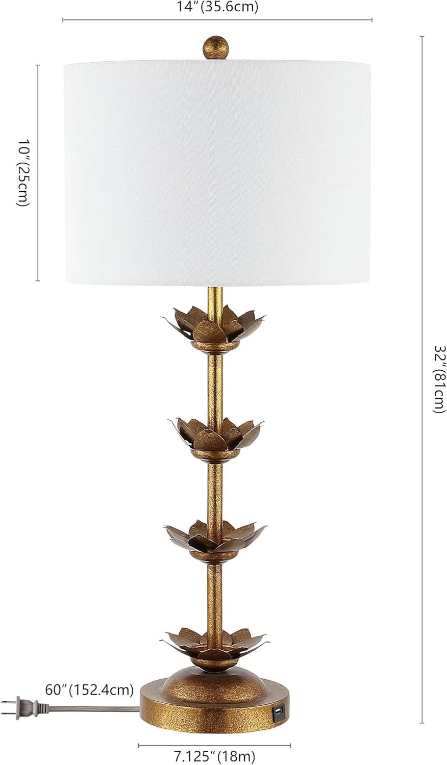 Antique Gold Leaf 32-Inch Table Lamps with White Drum Shade, Set of 2
