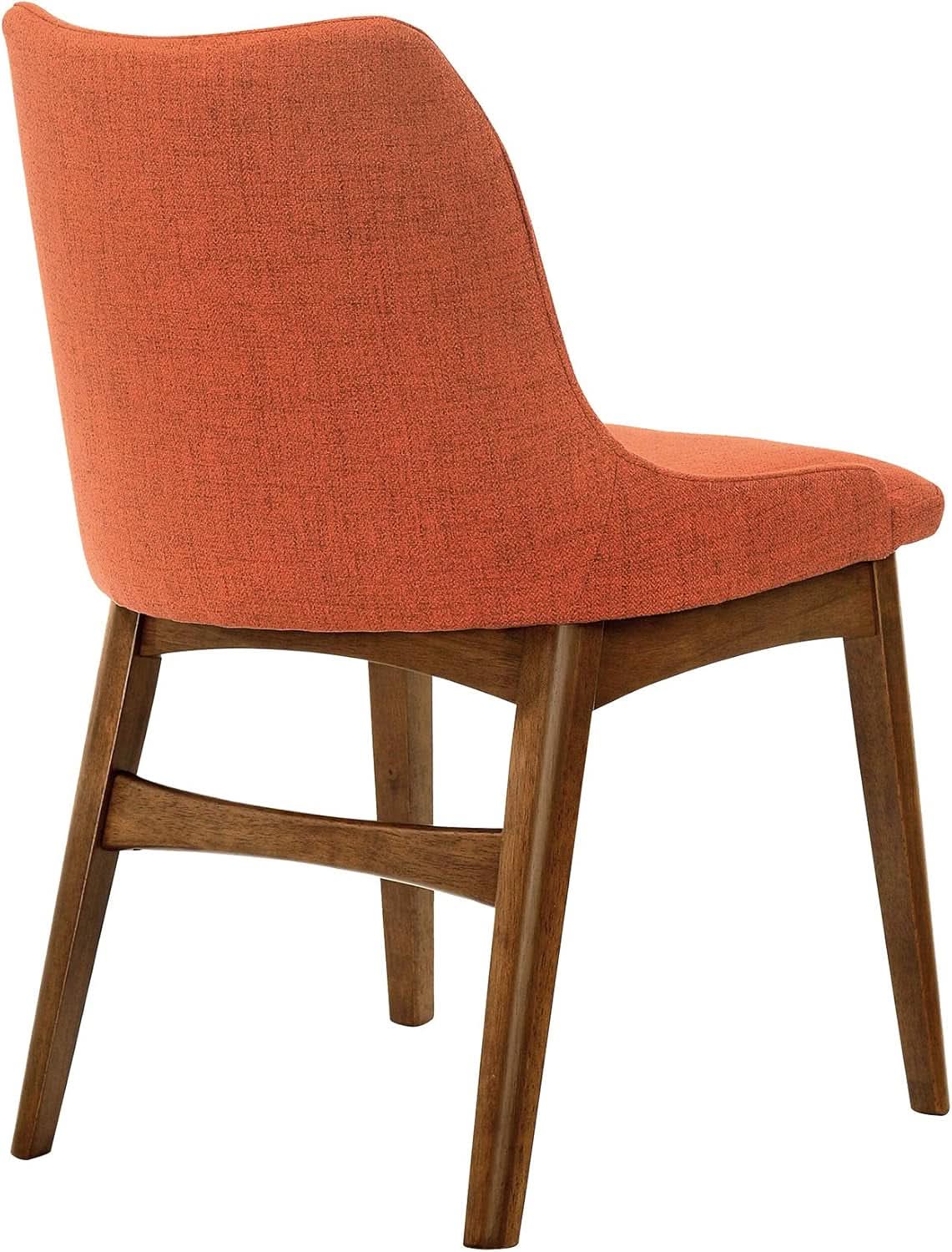 Orange Fabric and Walnut Wood Dining Side Chairs Set of 2