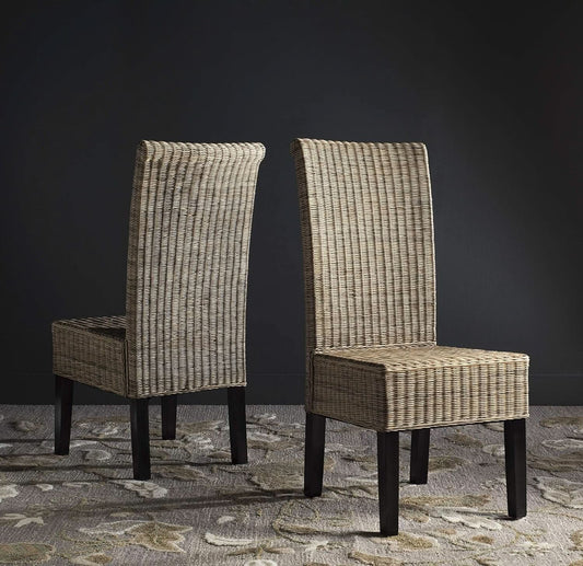 Grey Wicker Dining Chair 18 Inch Rattan Cotton Upholstery