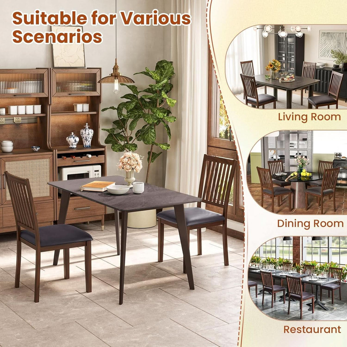 Espresso Slat Back Dining Chairs Set Of 2 For Dining Room