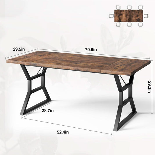 70.9 Inch Farmhouse Dining Table With X Shaped Metal Legs
