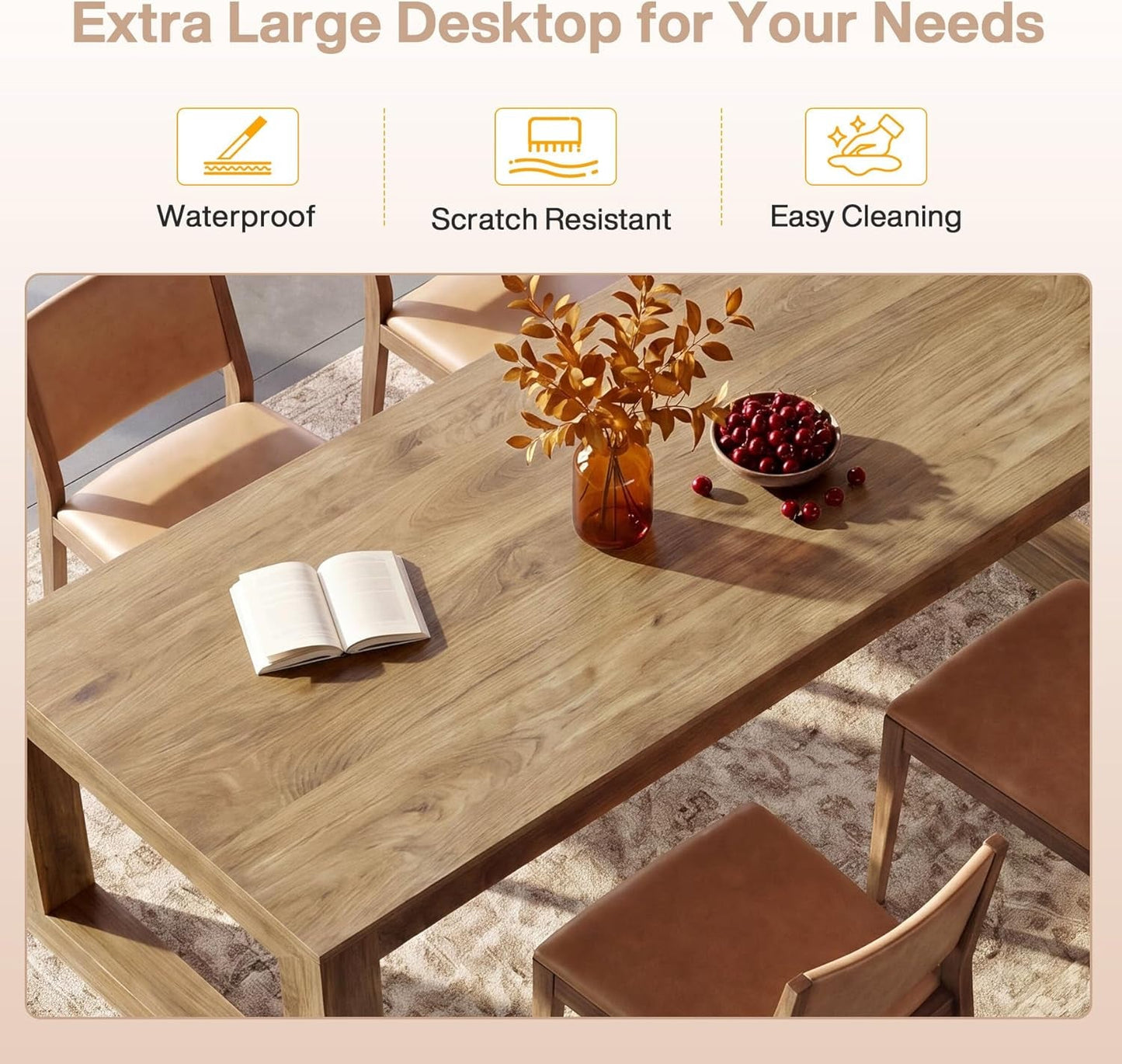 78 Inch Rustic Wood Finish Dining Table With Pedestal
