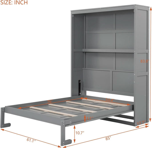 Retractable Gray Murphy Bed With Space Saving Shelves-1