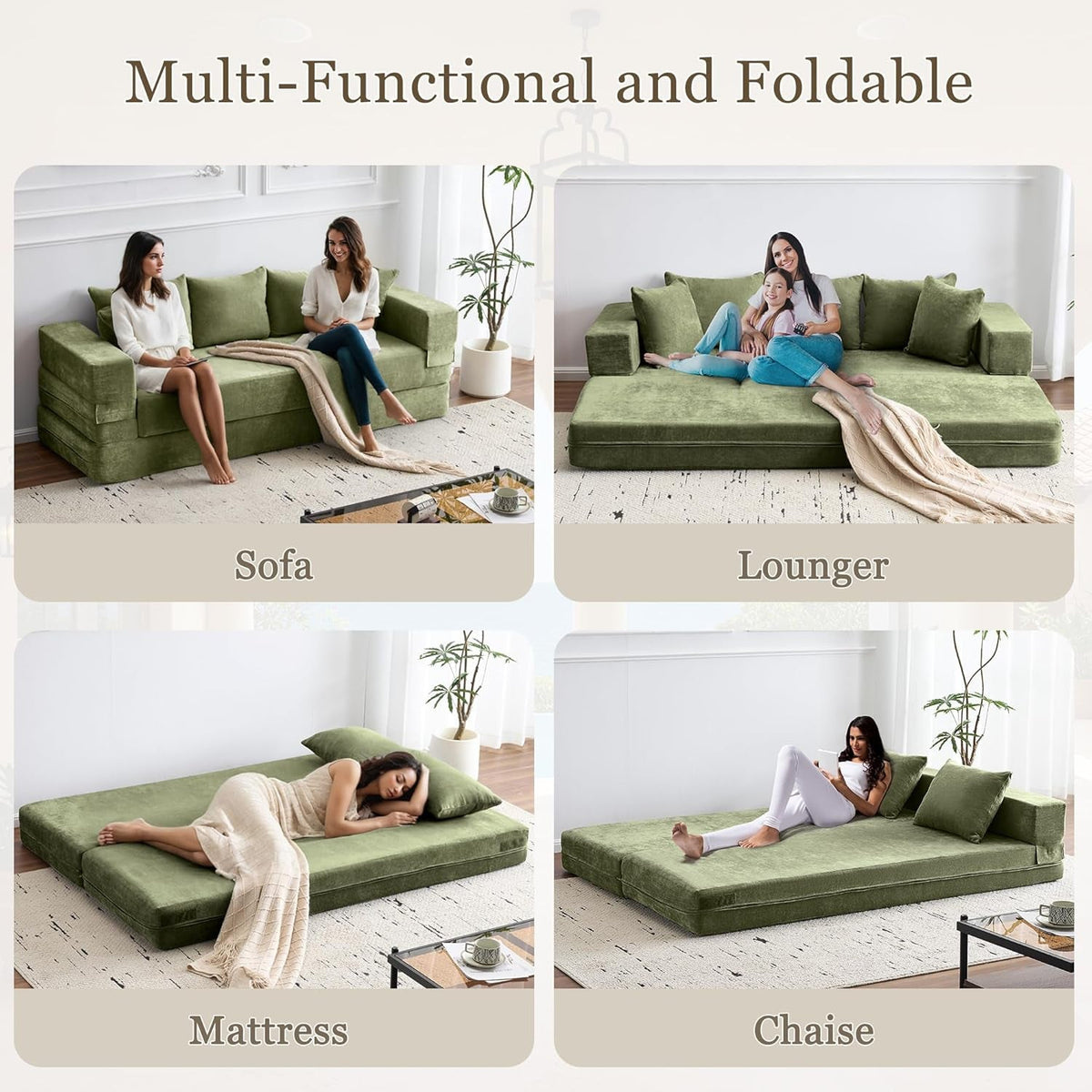 Green 79Inch Convertible Sleeper Couch With Pillows