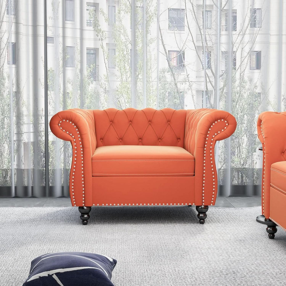 Three Piece Orange Sectional Sofa Set Tufted Living Room
