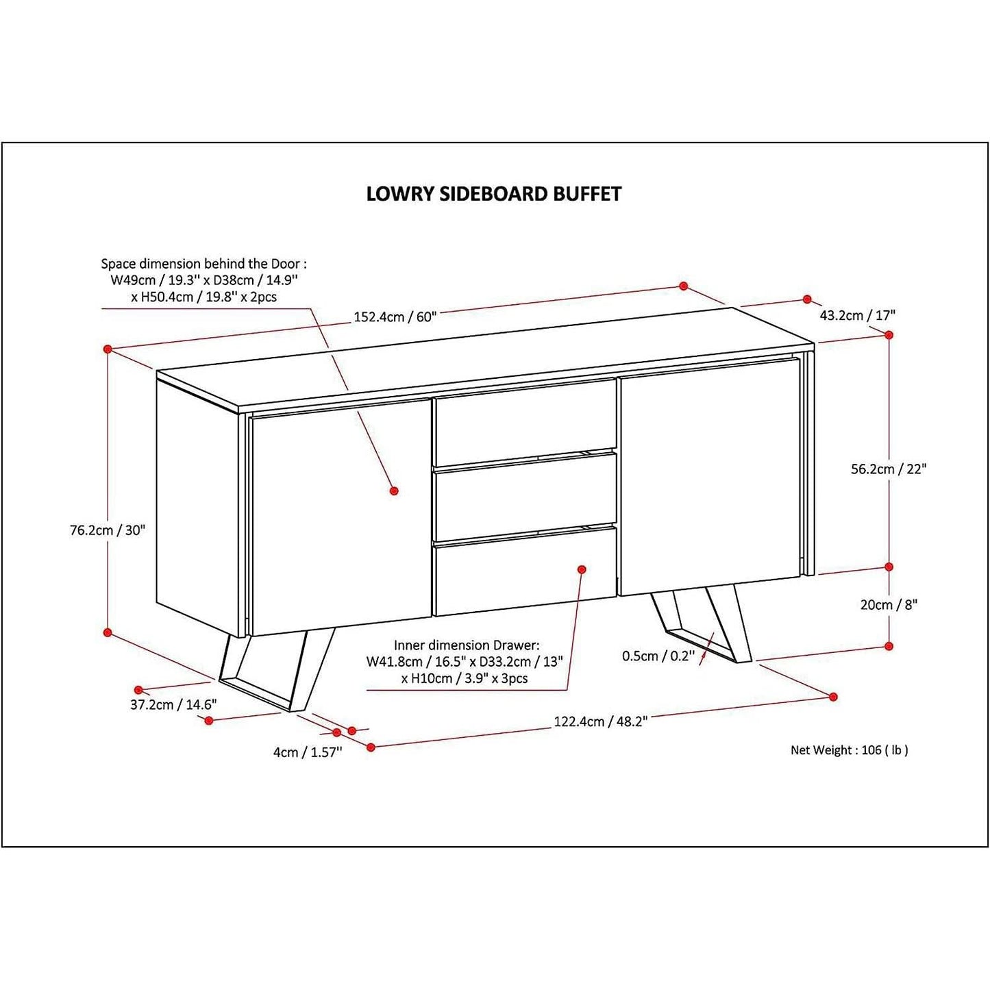 Solid Acacia 60 Inch Modern Sideboard Buffet With Wine Rack