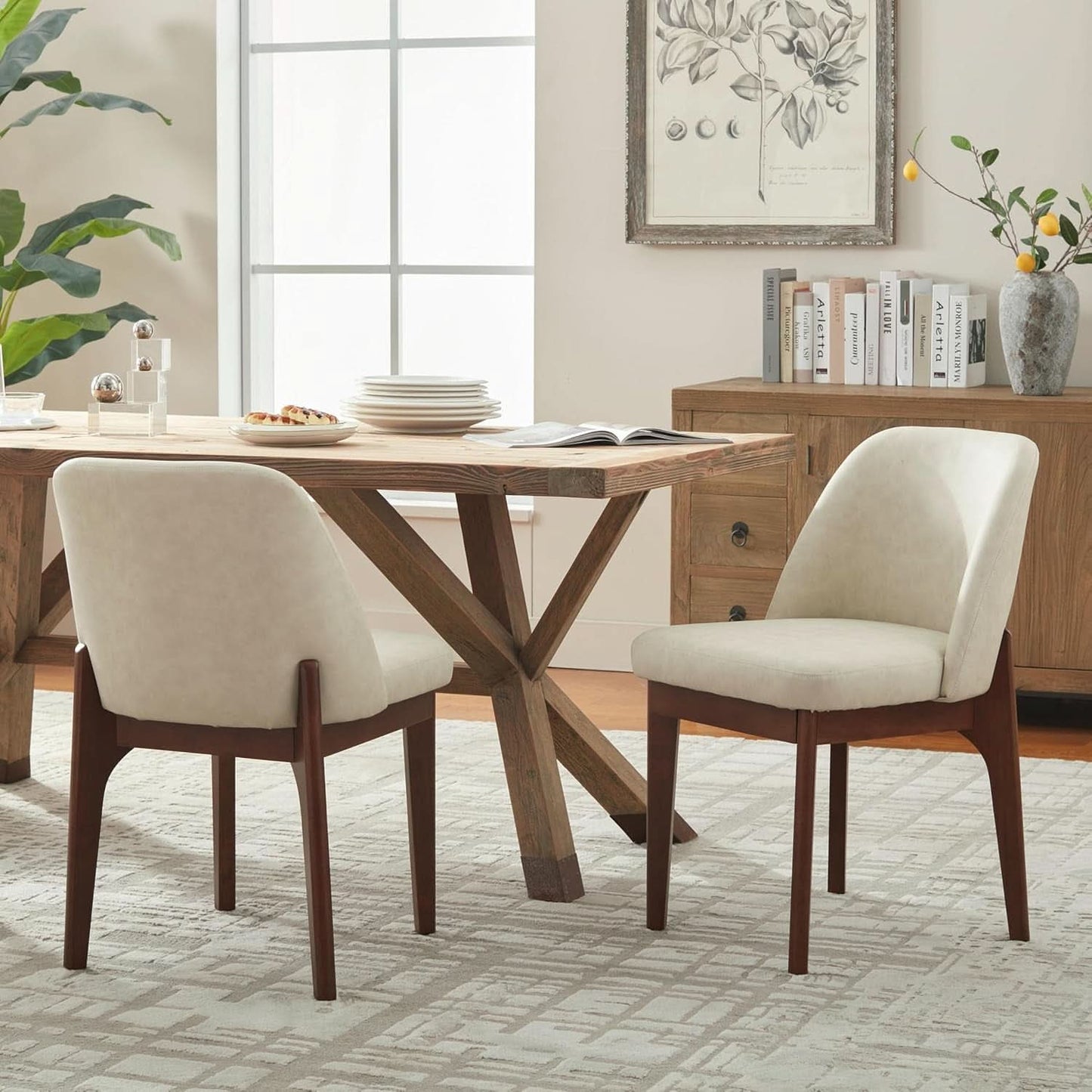 Beige Upholstered Dining Chairs With SolidWood Legs