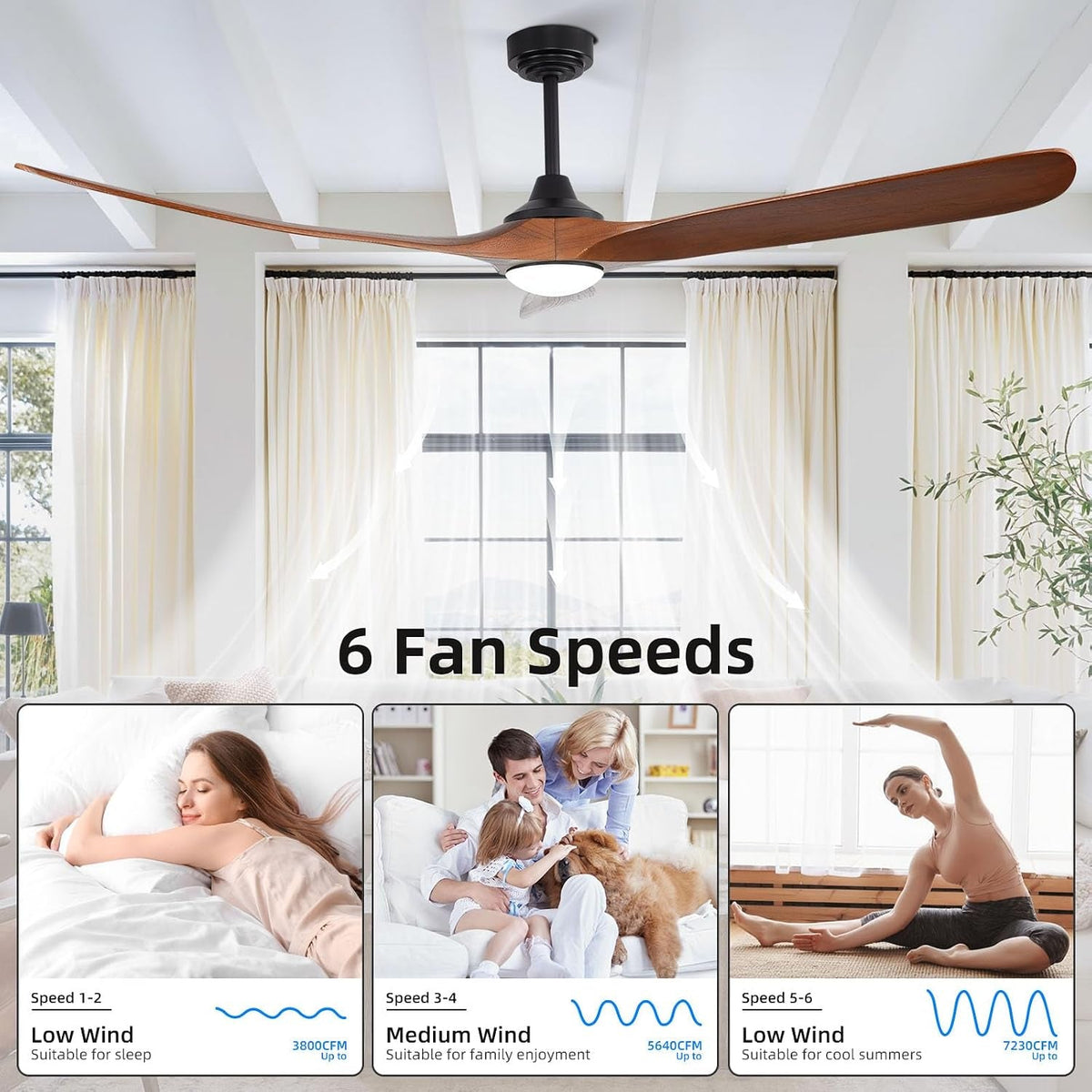 72-inch Walnut Outdoor Ceiling Fan With Lights