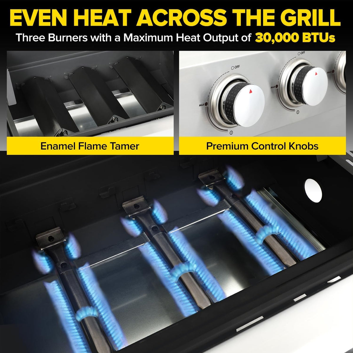 Three-Burner Propane Grill 30,000 BTU Stainless Steel