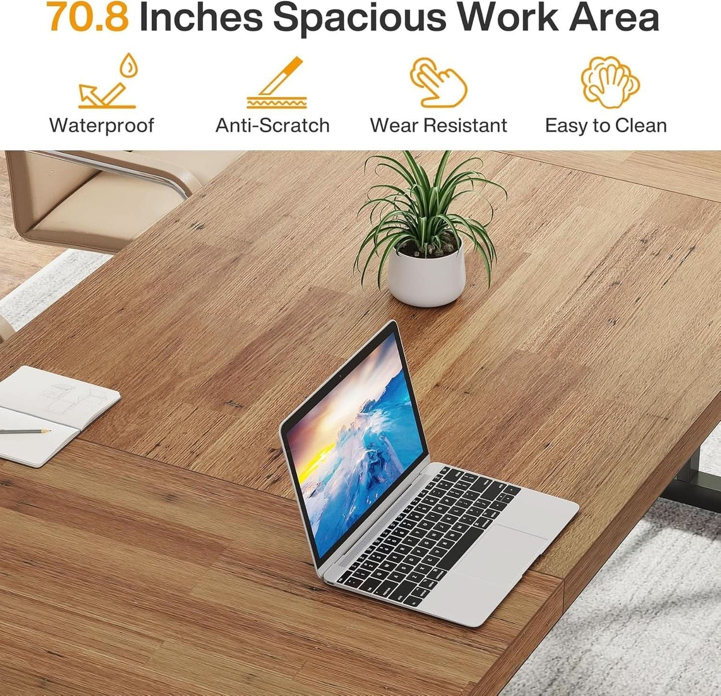 70.8 Inch Executive Desk Large Modern Home Office Desk