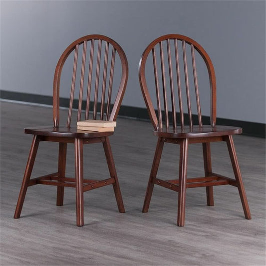 Windsor 2 Piece Solid Wood Dining Chair Set Walnut Finish