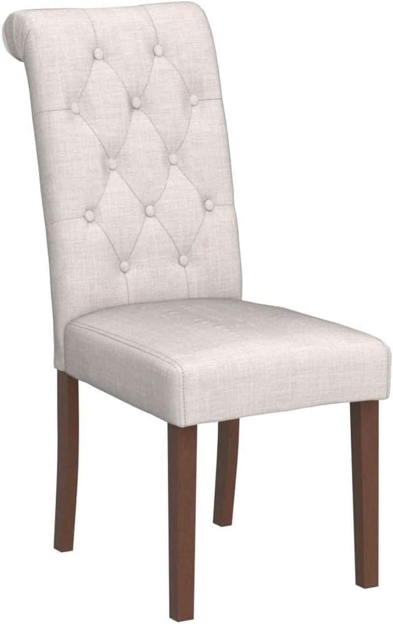 Dark Beige Textured Upholstered Parsons Dining Chairs