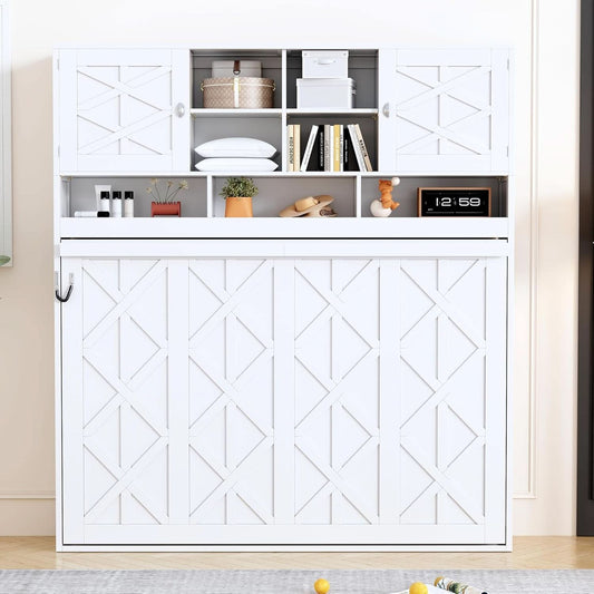 Queen Murphy Bed With Bright White Storage Cabinets