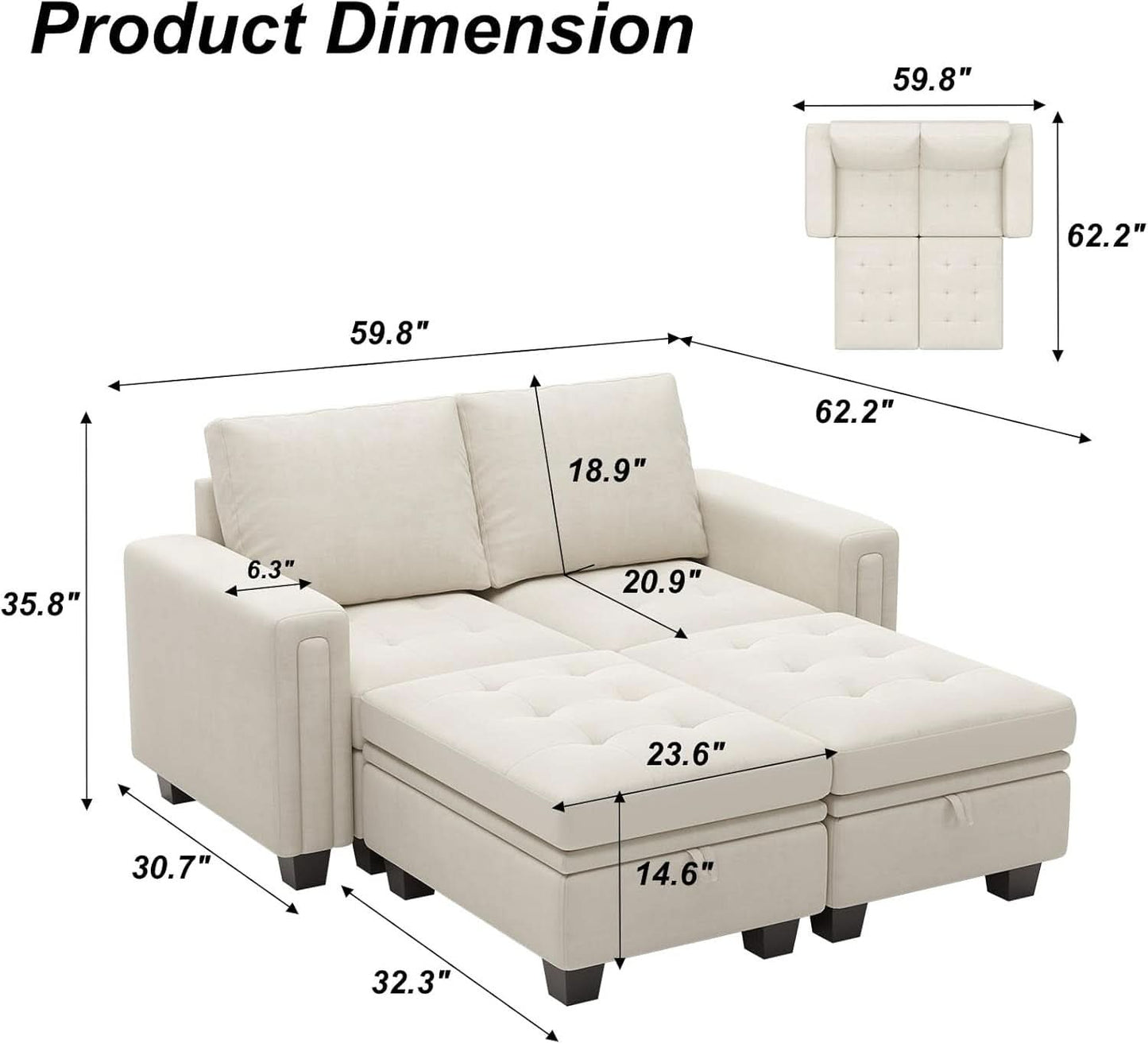 Beige Velvet Modular Sectional Sofa With Storage Sleeper