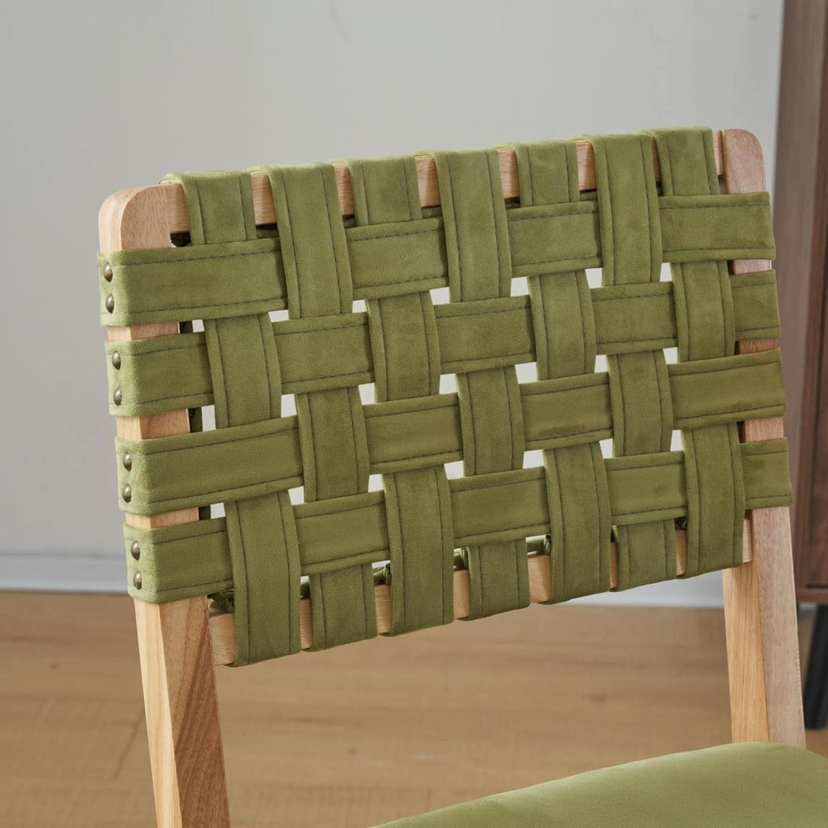 Sage Green Woven Upholstered Dining Chairs Set Of Four