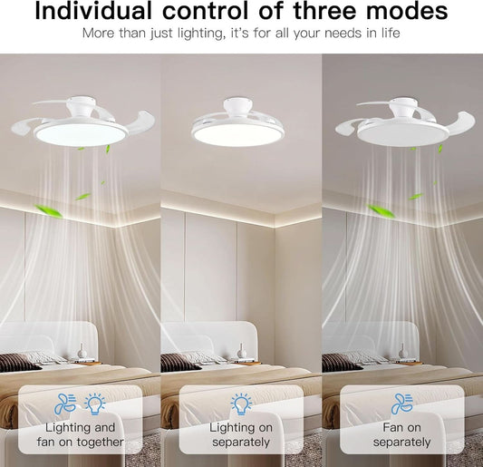 42 Inch Retractable Ceiling Fan Featuring Lighting
