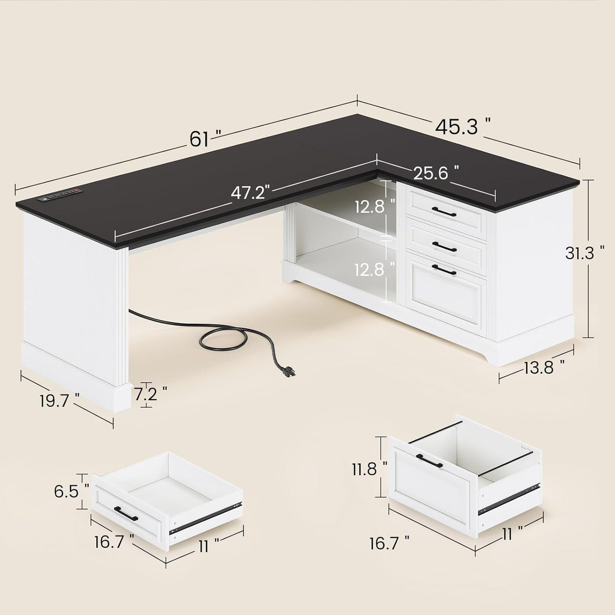 Executive L Shaped Desk With Multifunctional Outlets