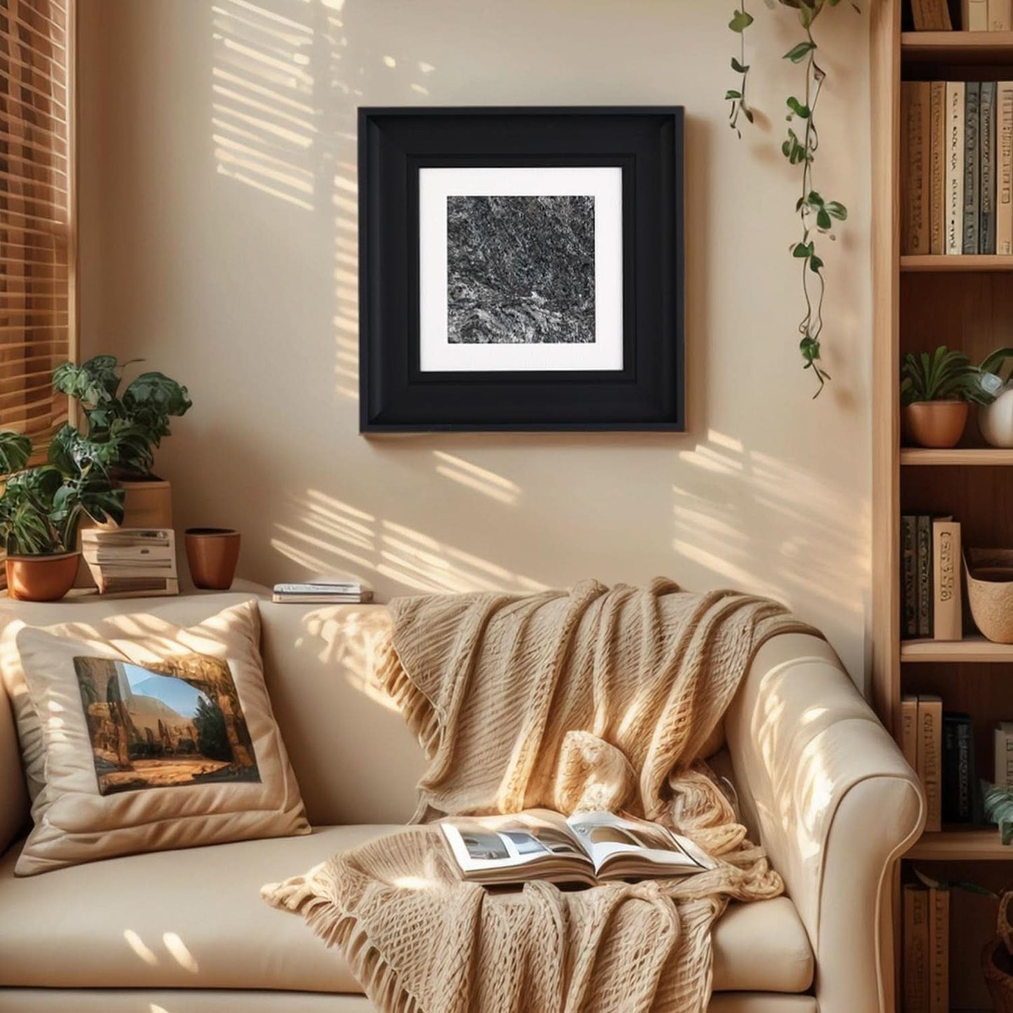 Framed Premium Natural Marble Wall Art 14x14 Inches
