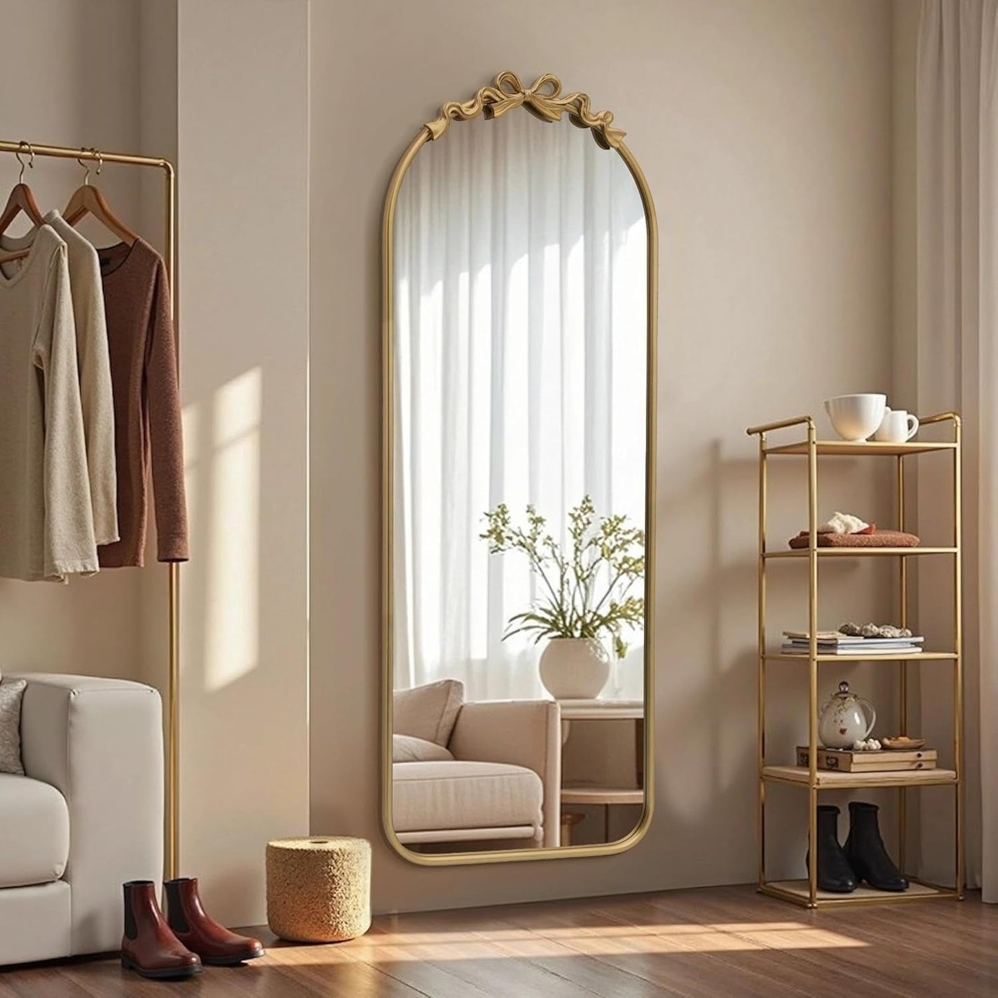 Arched Floor Mirror 21x56 Gold Baroque Reflections