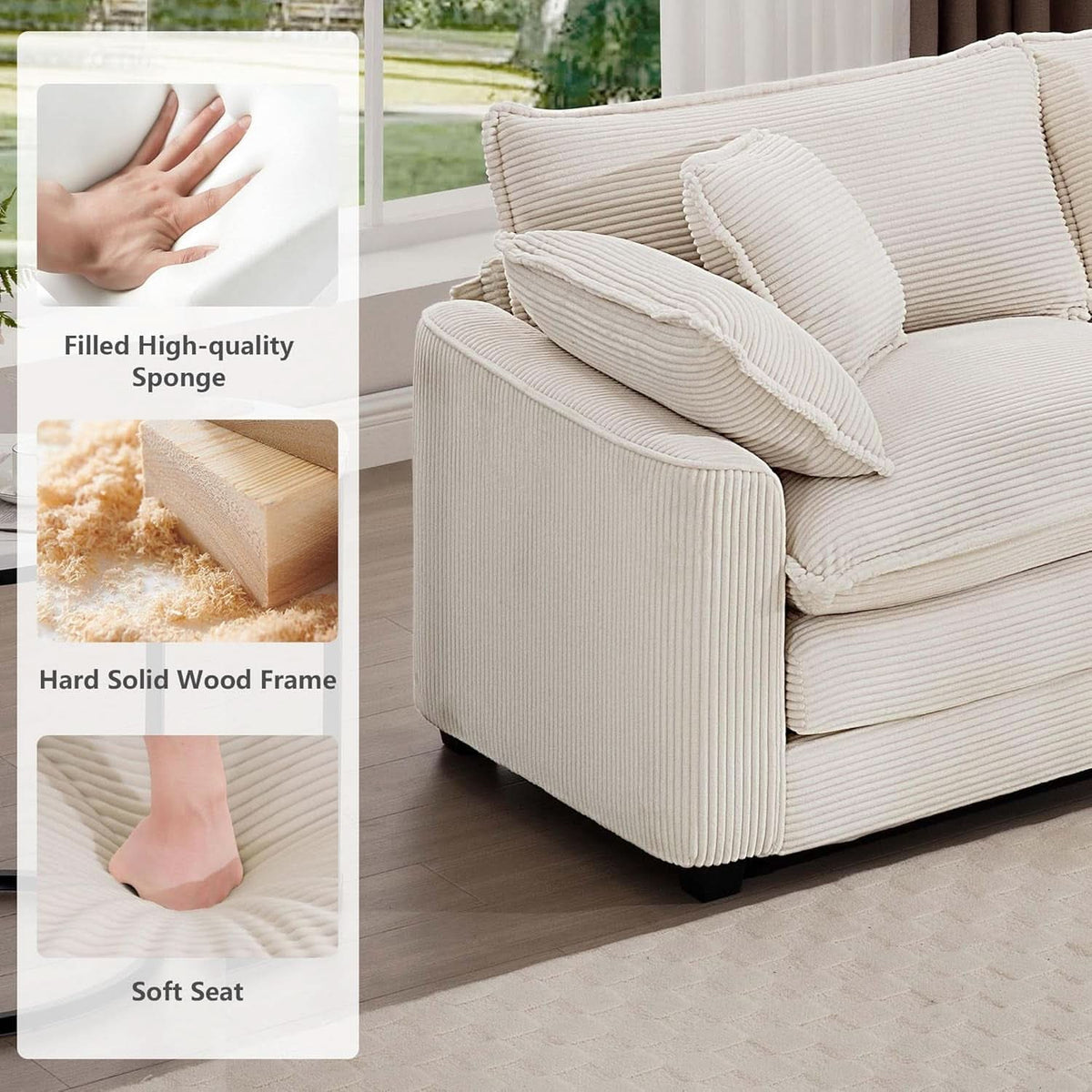 Oversized 2 Piece Sofa Set Beige 3 Seater And Loveseat