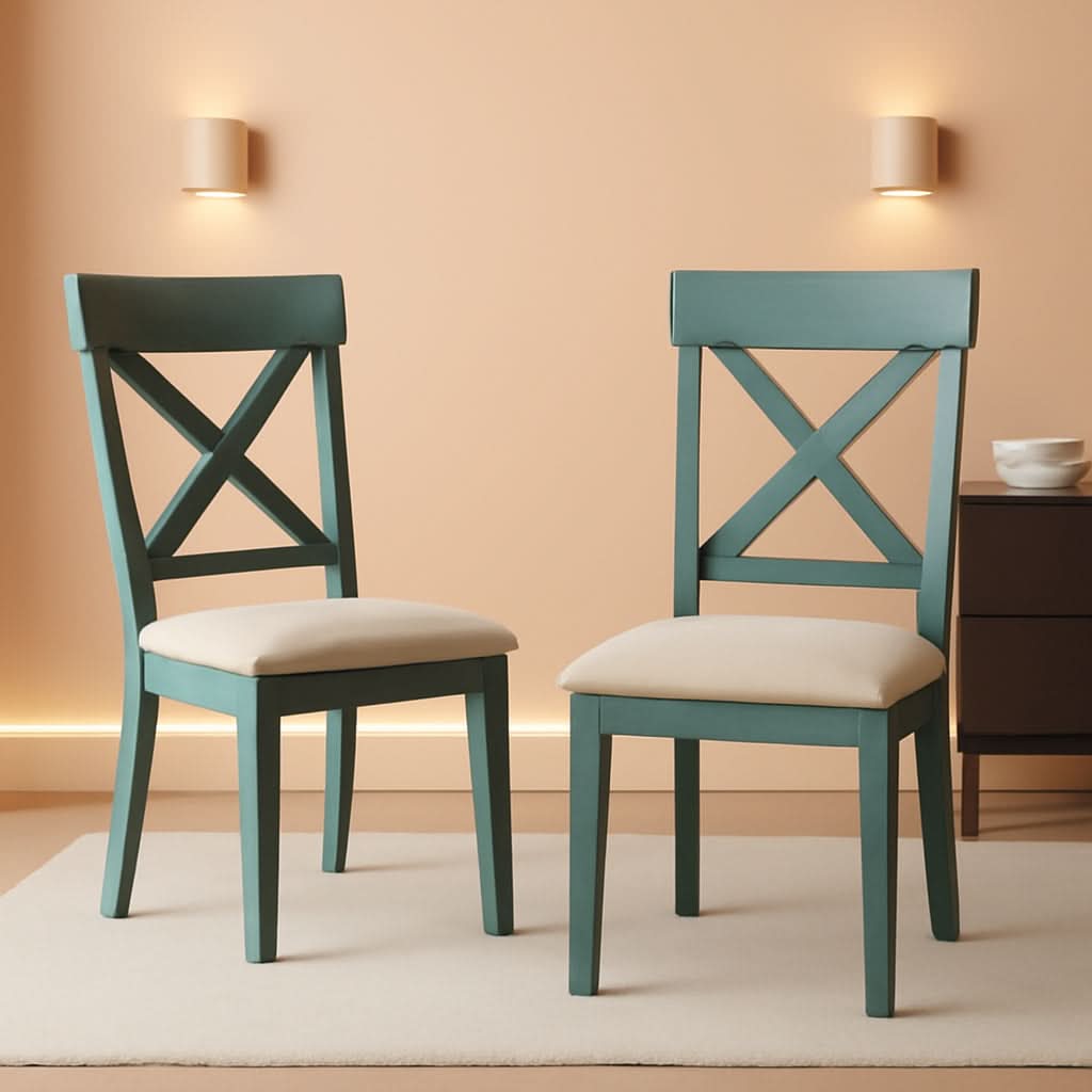 Prato Two-Tone Blue and Tan Wood Cross Back Dining Chairs, Set of 2