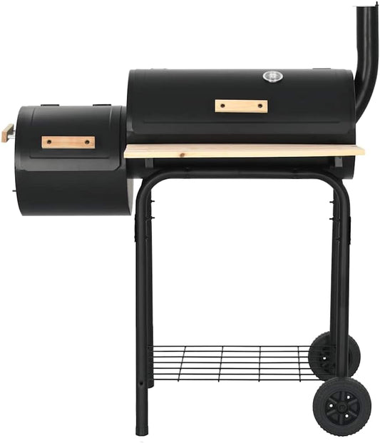 Large Offset Charcoal Smoker Grill Featuring Firebox
