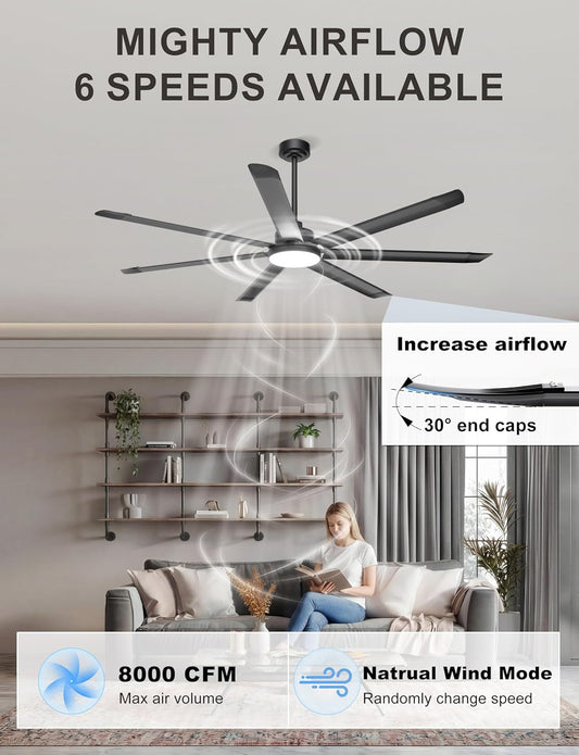 72Inch Industrial Ceiling Fan With Dimmable Lights