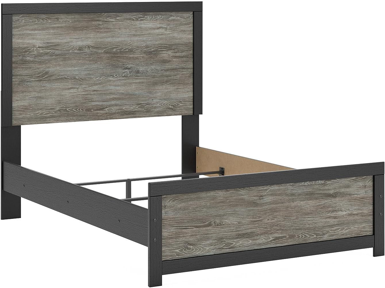 Full Panel Bed Frame With Headboard TwoToneTexturedFinish