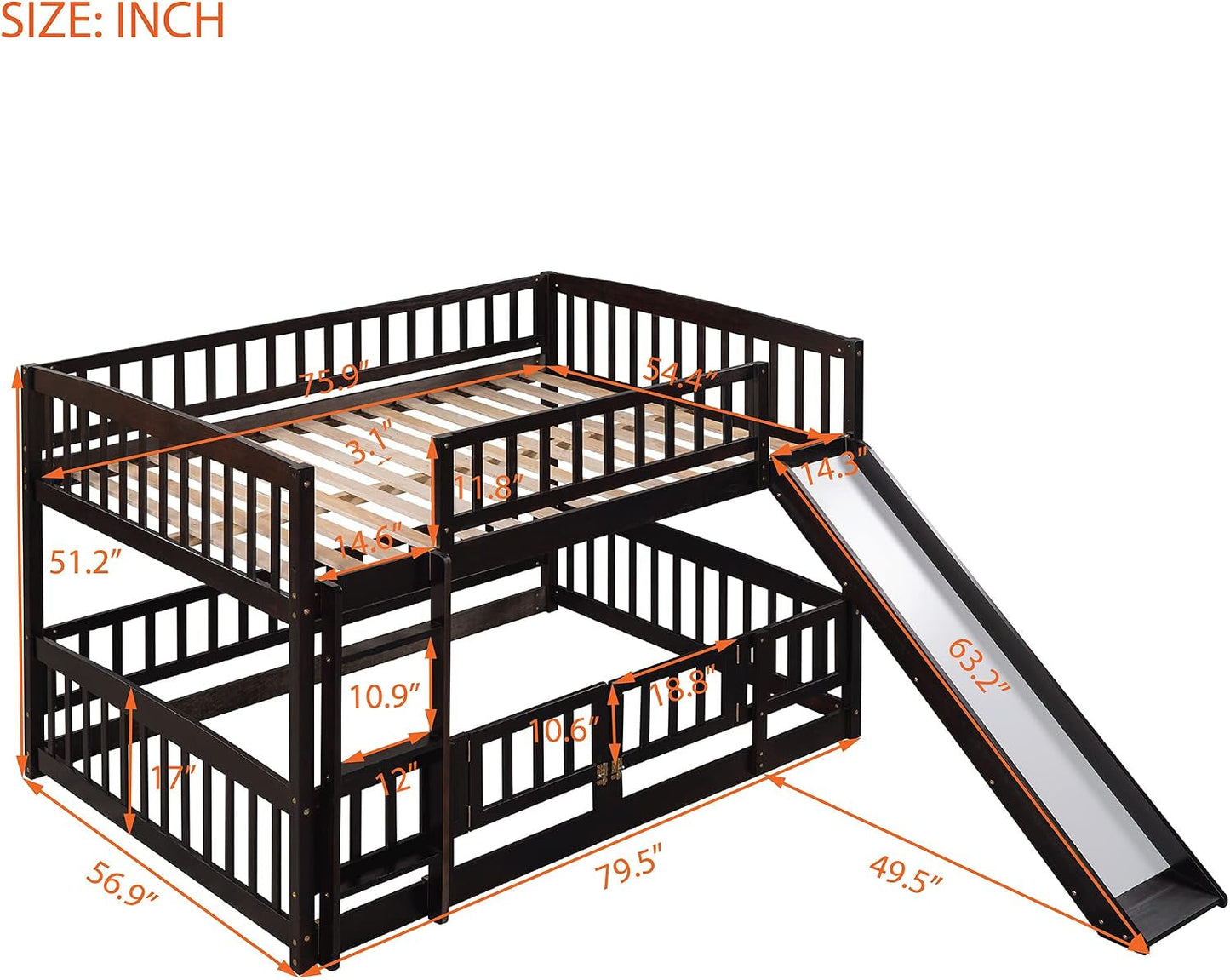 Espresso Solid Pine Full Over Full Bunk Bed With Slide