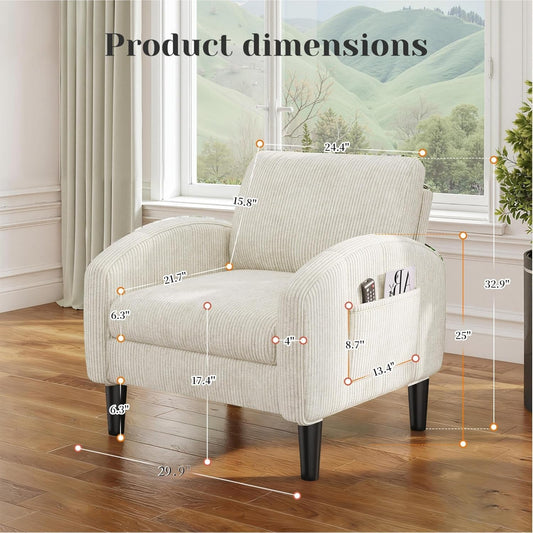 Beige Upholstered Midcentury Modern Compact Accent Chair