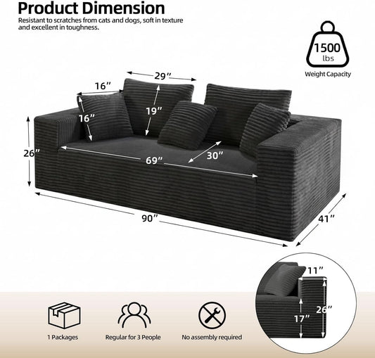 3-Seater Corduroy Sleeper Sofa No Assembly Lounge