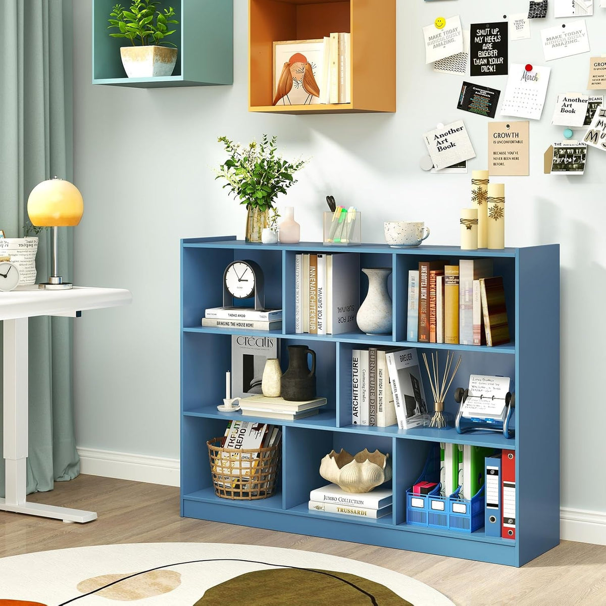Bright Blue 8 Cube Bookcase Freestanding Multifunctional