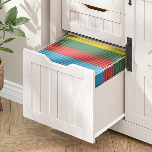 White Farmhouse Lateral File Cabinet Adjustable Shelves