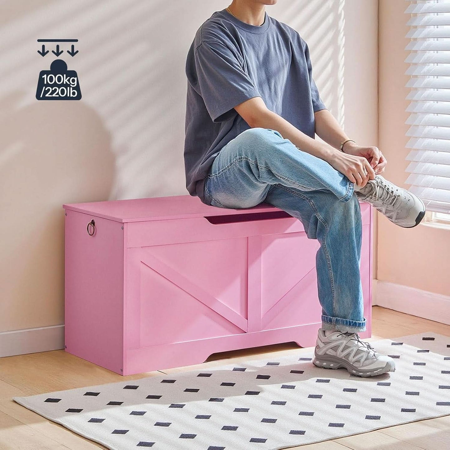 Rose Pink 39.4 Inches Premium Storage Bench Toy Chest