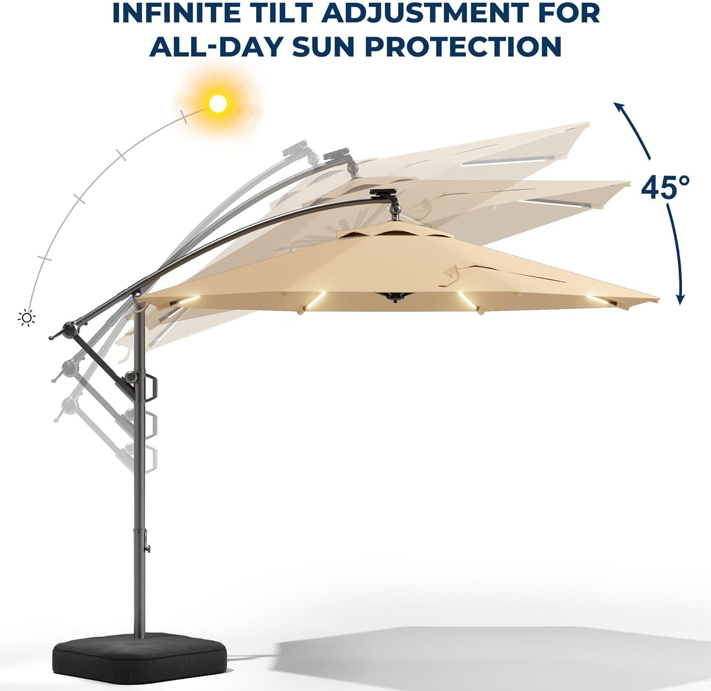 10Ft Offset Patio Umbrella Weatherproof LED Lights