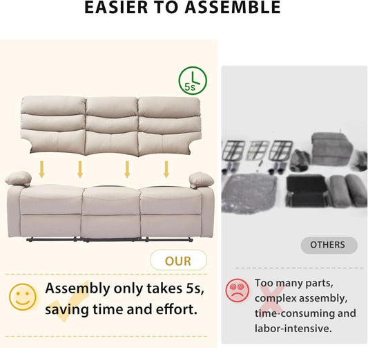 3 Seater Recliner Sofa Beige Living Room Set Collection