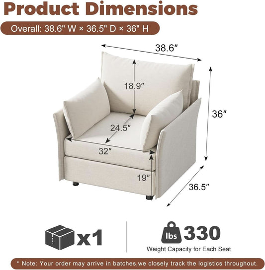 White Upholstered Accent Chair With Removable Backrest