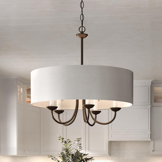 Five Light Chandelier Fixture White Textured Bronze-1