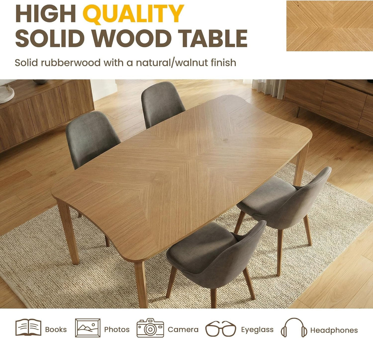 63 Inch Oak Finish Solid Wood Dining Table Contemporary