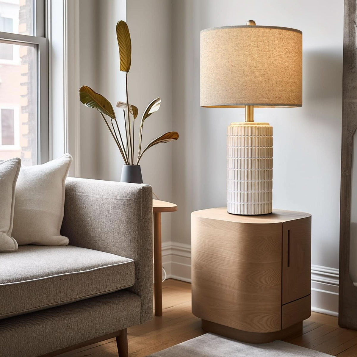 23 Inch Modern Ceramic Table Lamps Set Of 2 White And Beige-4