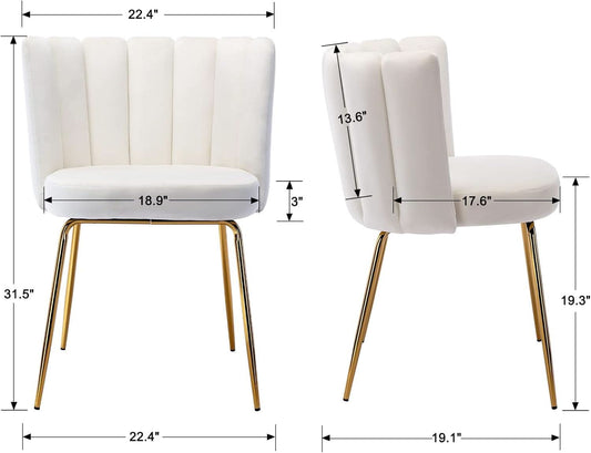 Cream Velvet Upholstered Dining Chairs Goldtone Legs