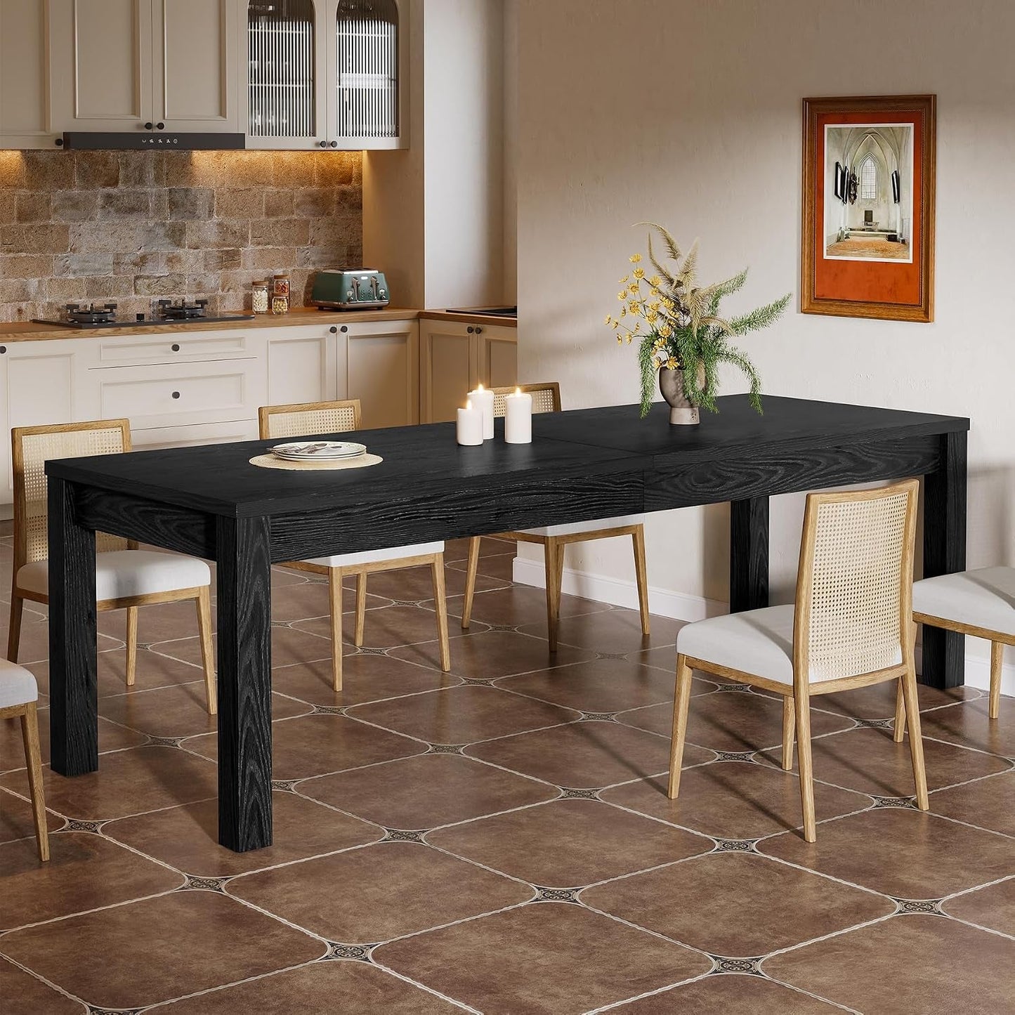 Solid Wood Black Farmhouse Rectangular Dining Table