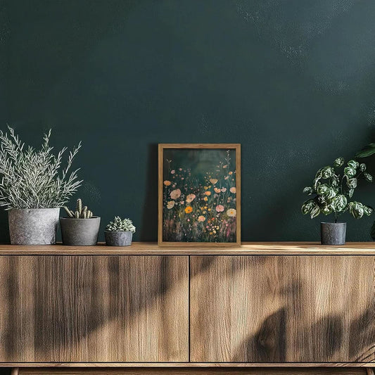 Wood Framed Emerald Green Wildflower Botanical Wall Art