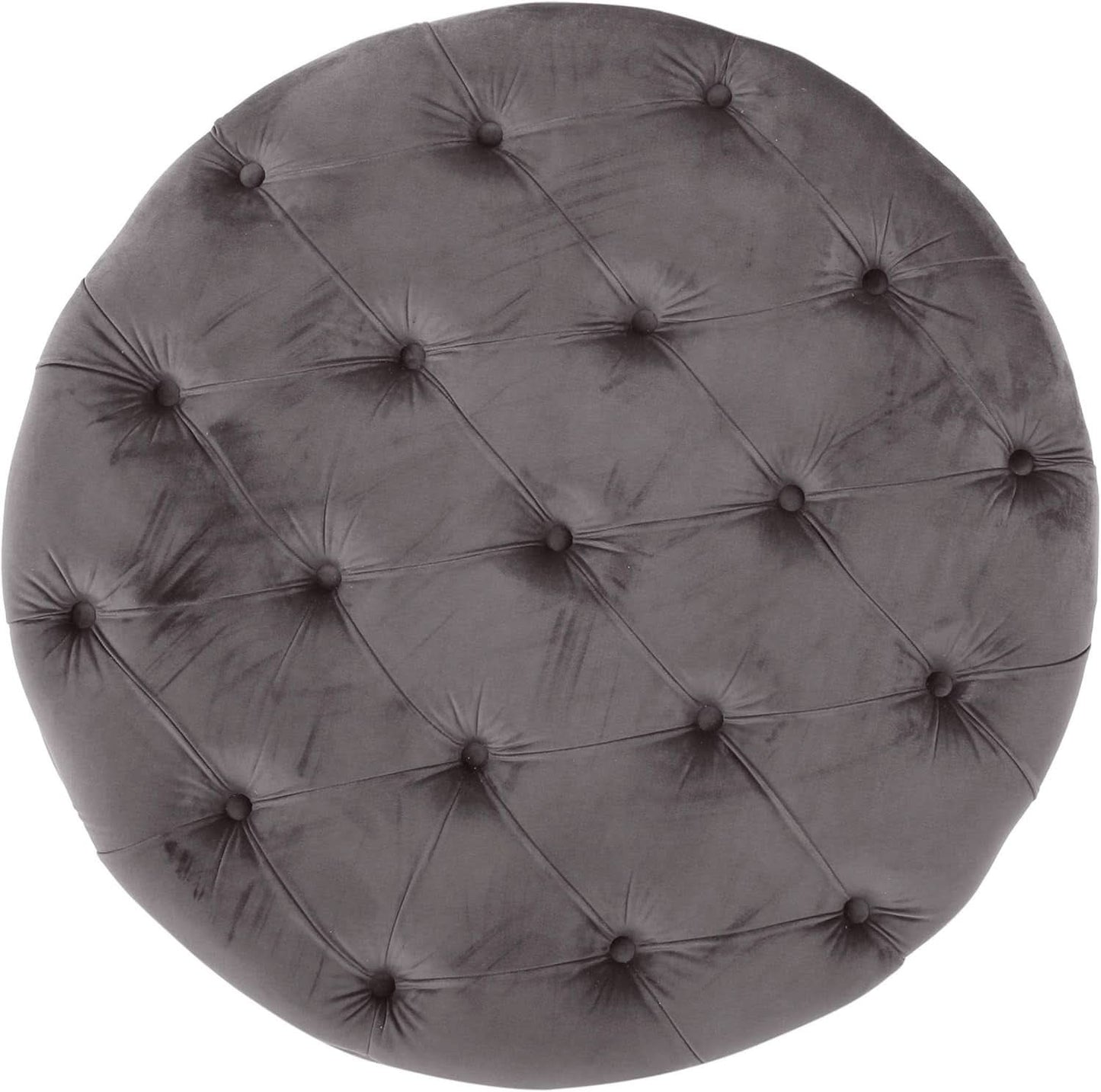 Grey Velvet Button Tufted Diamondlike Stitch Ottoman